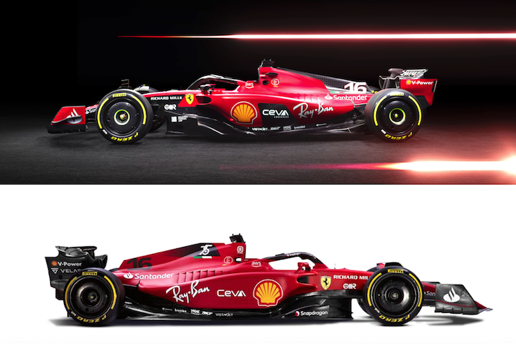 Oben der 2023er Ferrari, unten das Modell von 2022