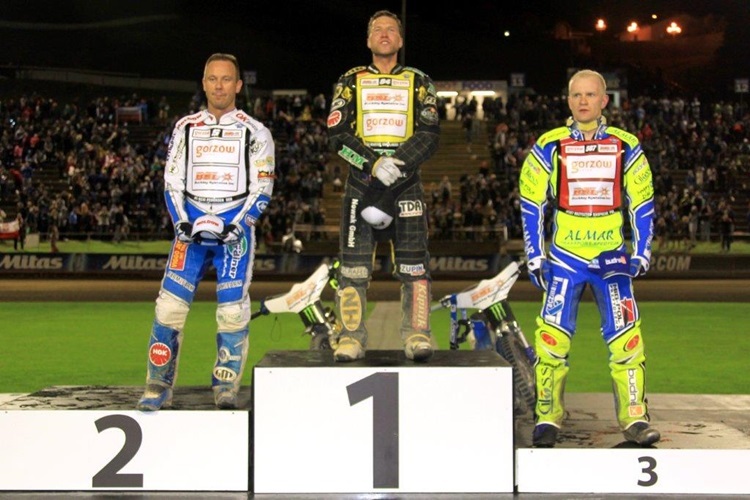 Die Siegerehrung - Martin Smolinski siegt vor Nicki Pedersen und Krzysztof Kasprzak