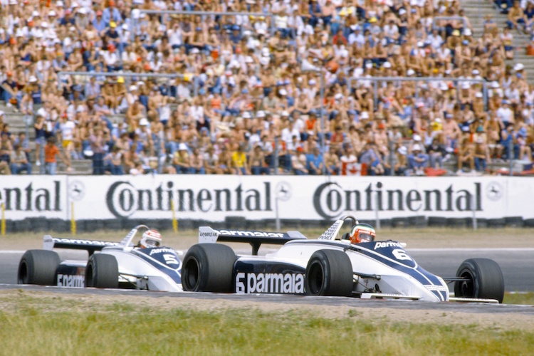 Héctor Rebaque 1981 im Brabham vor Nelson Piquet