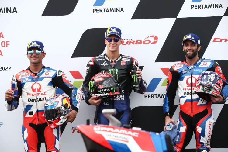Die erste Startreihe des Indonesien-GP: Jorge Martin, Fabio Quartararo, Johann Zarco
