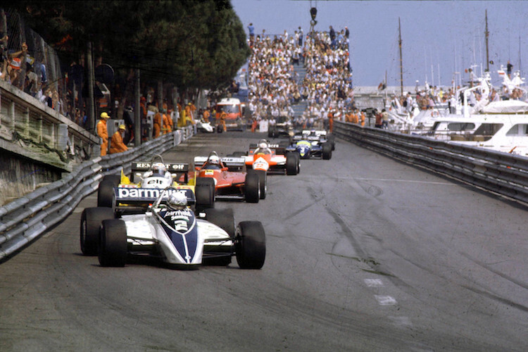 Sie alle führten mal: Patrese, Prost, Pironi und de Cesaris 1982 in Monaco