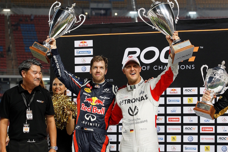 Sebastian Vettel mit Michael Schumacher beim Race of Champions