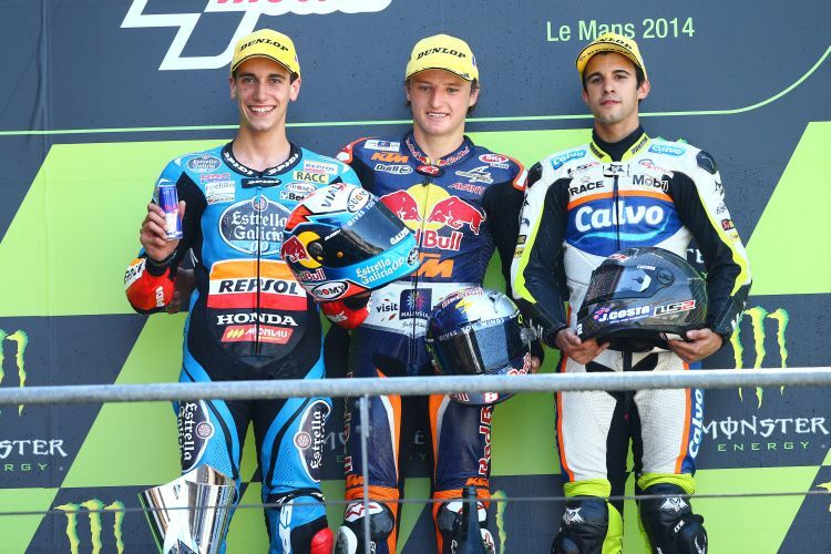 Die Sieger des Moto3-Rennens: Rins, Miller, Isaac Vinales