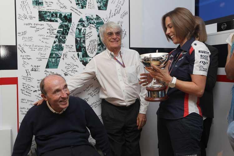 Claire Williams mit ihrem Vater Frank und Bernie Ecclestone