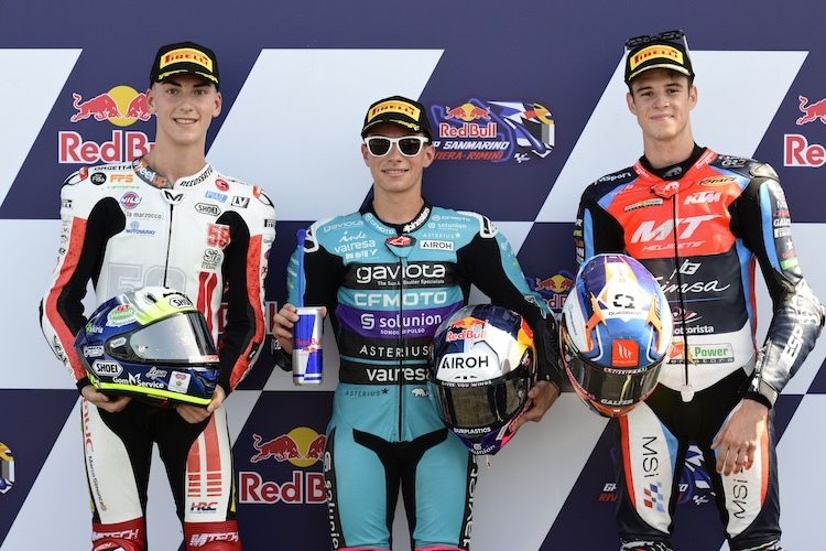 Startreihe 1 der Moto3: David Alonso zwischen Luca Lunetta und Ivan Ortola