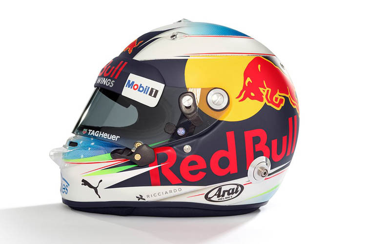 Daniel Ricciardos Helm wird vom grossen Red Bull-Logo bestimmt