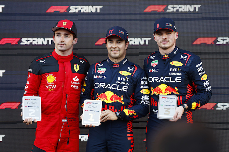 Charles Leclerc, Sergio Pérez und Max Verstappen