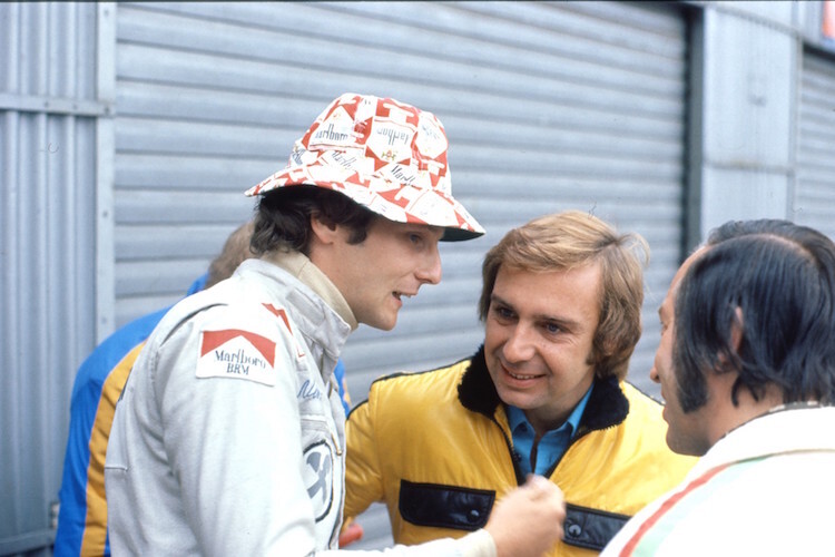 Fahrerlager-Plausch: Alpina-Piloten Lauda, Joisten, Kelleners 1973