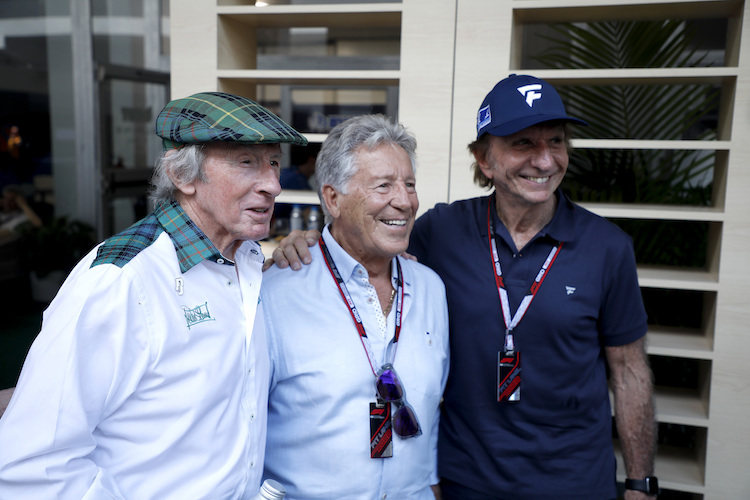 Die Rennlegenden Jackie Stewart, Mario Andretti und Emerson Fittipaldi