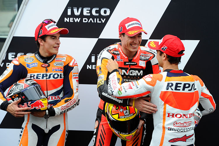 MotoGP-Saison 2014: Schon damals trafen sich Marc Márquez, Aleix Espargaró und Dani Pedrosa auf dem Podest