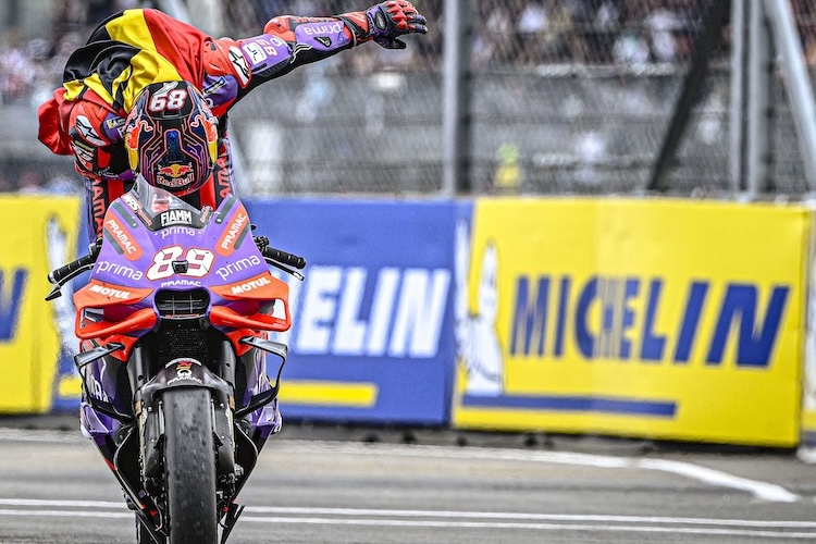 Le Mans 2024: Jorge Martin zertrümmerte im Jubel wieder einmal die WRS-Scheibe