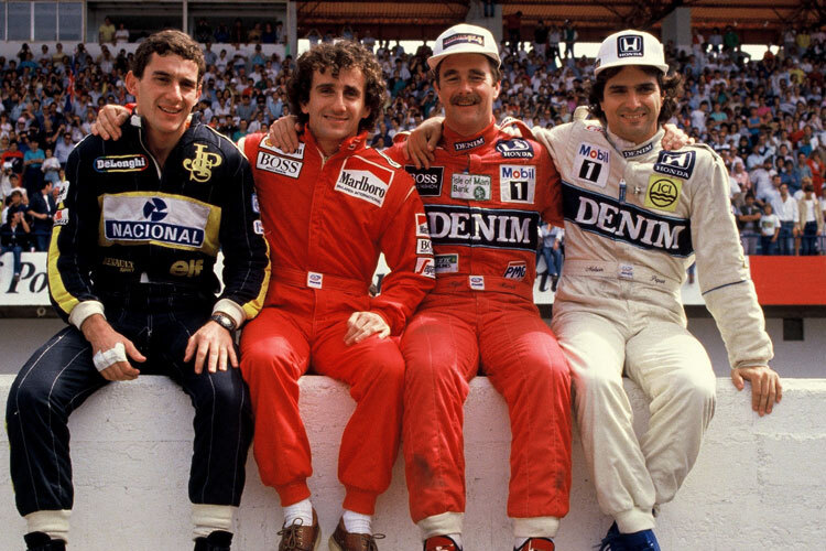 Nigel Mansell, Alain Prost, Ayrton Senna und Nelson Piquet