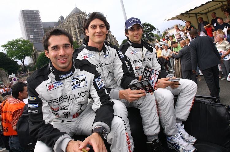 Neel Jani (li.) mit Belicchi und Prost in Le Mans