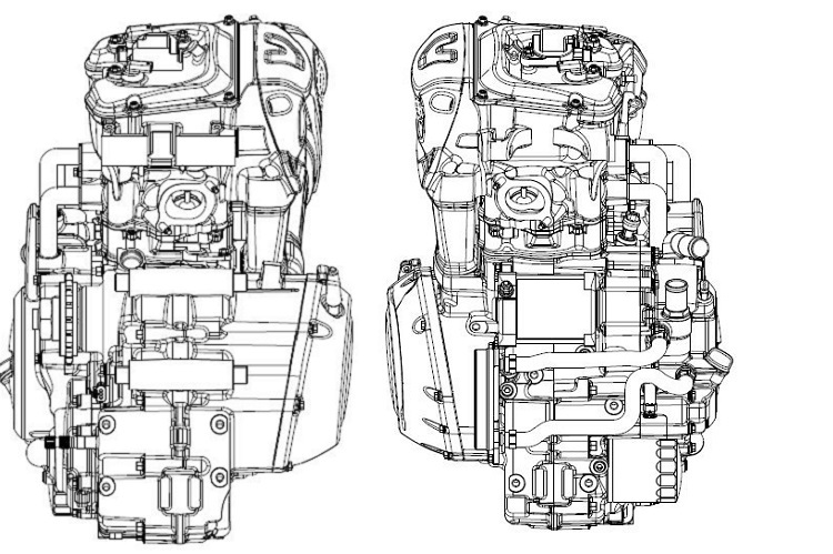 Motor von hinten (links) und von vorne: Schmal gebaut