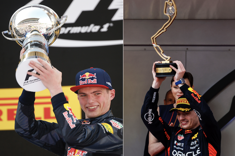 Max Verstappen in Barcelona 2016 und in Monaco 2023
