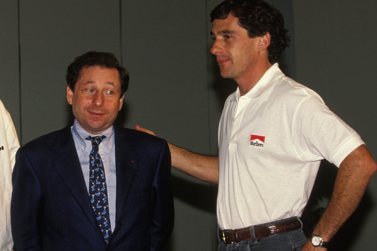 Der damalige Ferrari-Rennchef Jean Todt in Suzuka 1993 mit Ayrton Senna