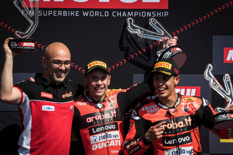 Alvaro Bautista (Mitte) und Michael Rinaldi (re.) wollen mit Ducati weitermachen
