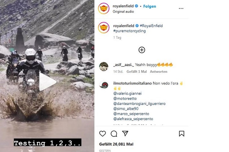 Royal Enfield signalisiert auf Instagram, dass sich eine neue oder modellgepflegte Himalayan in Erprobung befindet