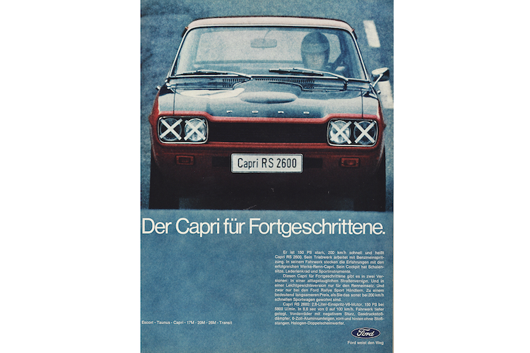 Ford-Werbung 1970: der Capri RS 2.6 geisterte durch alle großen Publikationen