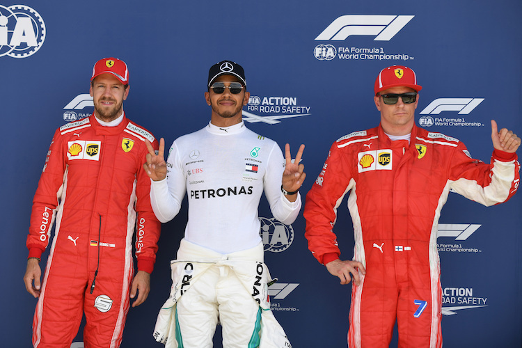 Jeder will den Sieg: Sebastian Vettel, Lewis Hamilton und Kimi Räikkönen