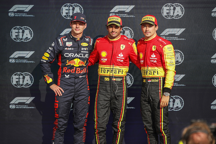 Max Verstappen, Carlos Sainz und Charles Leclerc