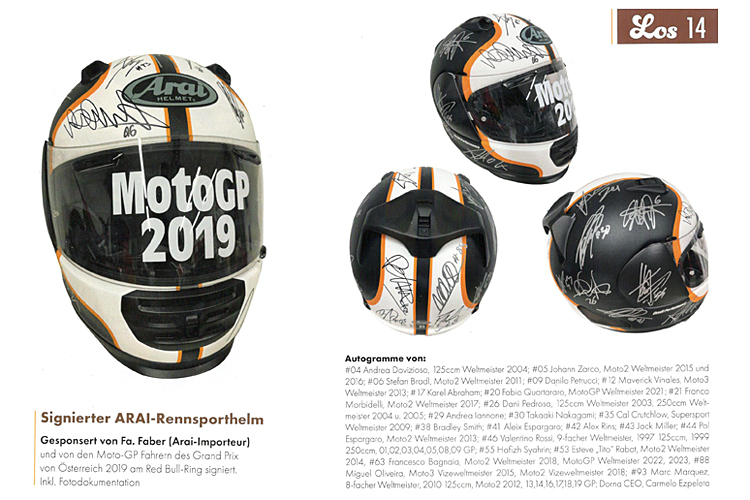 Das Objekt der Begierde: Der von den MotoGP-Stars signierte Sturzhelm