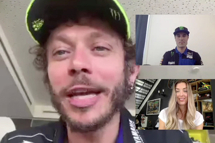 Valentino Rossi mit Gautier Paulin und Amy Dargan im Video-Chat