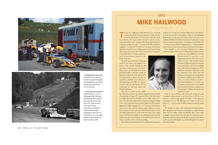 Jeder F2-Champion wird mit einem besonderen Text gewürdigt, hier Mike Hailwood