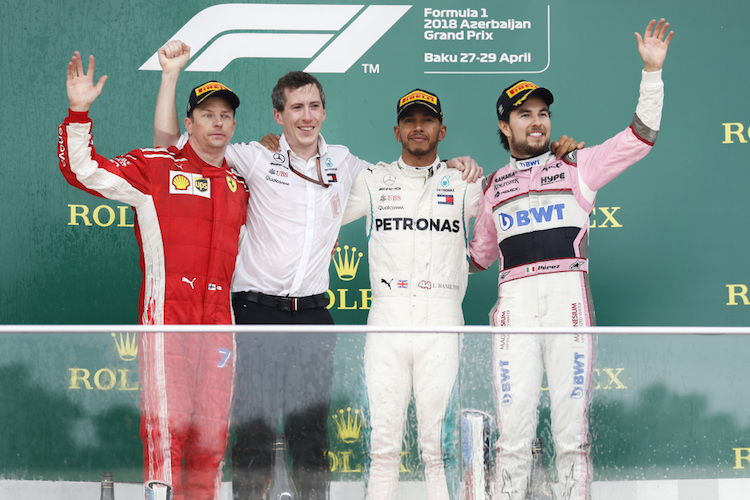 Räikkönen, Hamilton, Pérez
