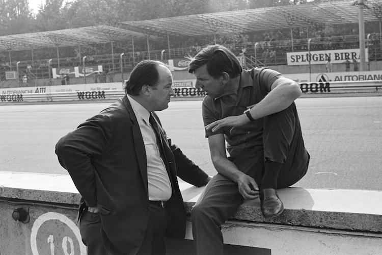 François Guiter von elf und Rennstallbesitzer Ken Tyrrell 1971 in Monza
