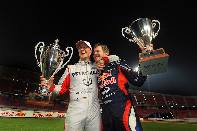 Michael Schumacher und Sebastian Vettel bei einem Sieg beim Race of Champions