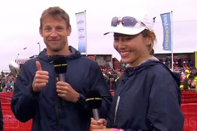 Jenson Button und Jessica Michibata vor dem Marathon-Start