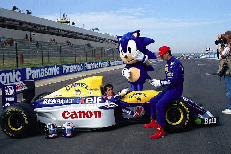 Alain Prost und Damon Hill 1993 mit dem Sega-Igel