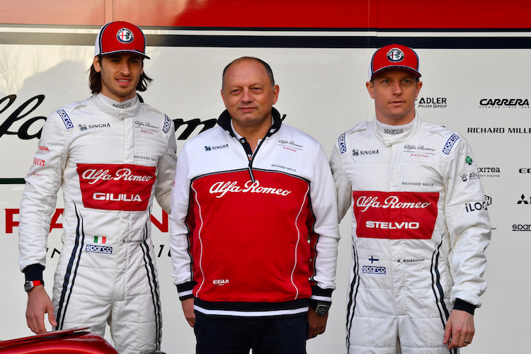 Seit 2019 zusammen: Antonio Giovinazzi, Fred Vasseur, Kimi Räikkönen