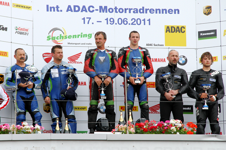 Das Podium der IDM Sidecar auf dem Sachsenring