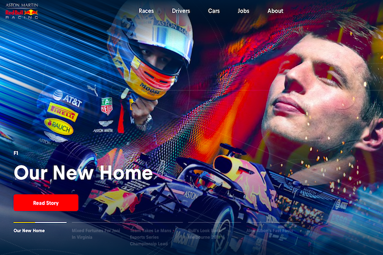 Die neue Webpage von Red Bull Racing