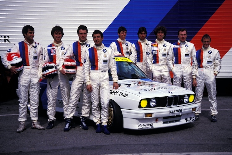 Die schnellen Herren von BMW 1987 (von links): Pirro, Ravaglia, Ratzenberger, Capelli, Oestreich, Heger, Danner, Quester, Voigt