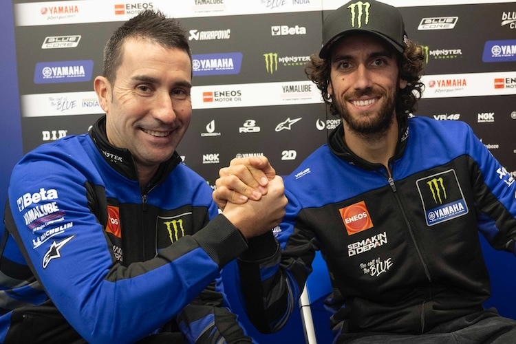 Bereits eingeschworen: Alex Rins mit seinem neuen Crew-Chief David Munoz