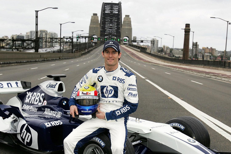 Der einzige Formel-1-Fahrer, der bislang über die weltberühmte Hafenbrücke von Sydney zischte: Mark Webber im Rahmen einer Werbeaktion