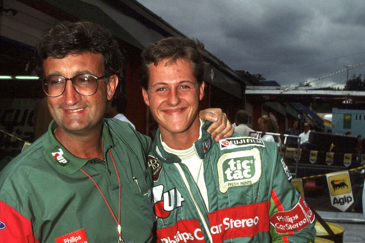 Eddie Jordan mit Michael Schumacher beim Grand Prix von Belgien 1991