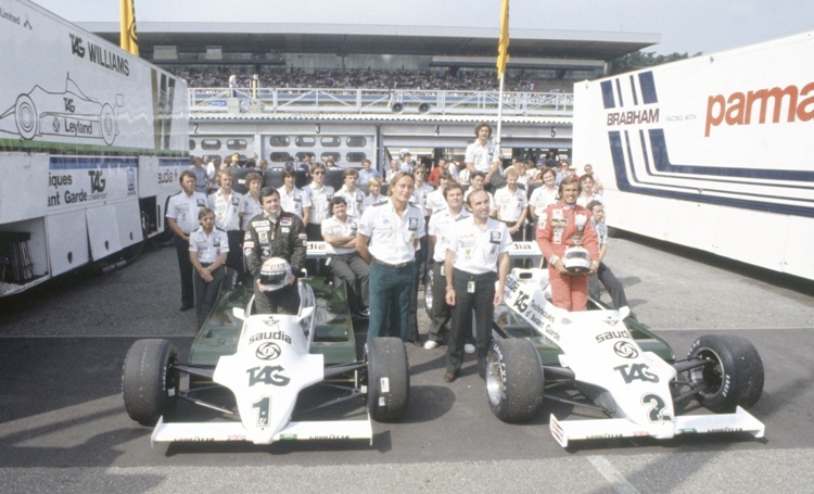 Der Rennstall von Williams mit Jones (li.) und Reutemann 1981 