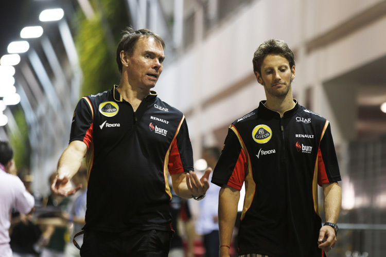 Lotus-Ingenieur Alan Permane mit Romain Grosjean