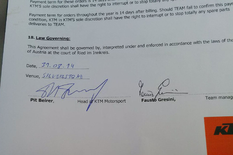 Am 31. August 2014 unterschrieb Gresini bei KTM, dann entschied er sich für Honda
