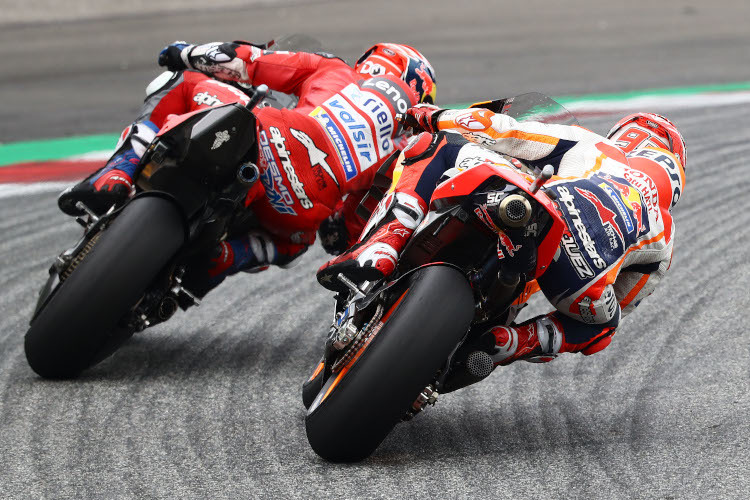 Beim Österreich-GP hatte Andrea Dovizioso gegen Marc Márquez knapp die Nase vorne, in der MotoGP-WM sah es anders aus