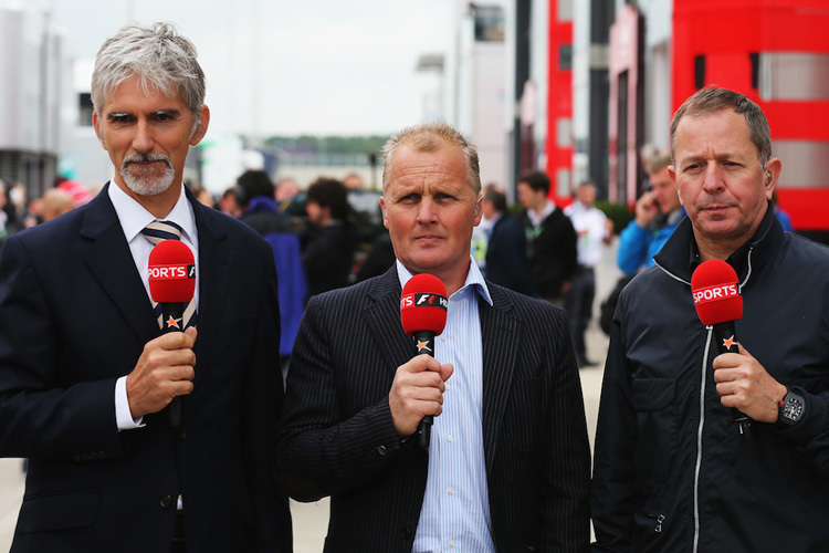 Damon Hill, Johnny Herbert und Martin Brundle von Sky