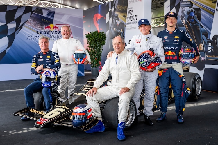 Von links: David Coulthard, Johnny Herbert, Gerhard Berger, Emerson Fittipaldi, Patrick Friesacher