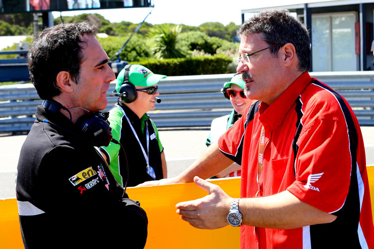 Aprilia-Rennchef Romano Albesiano (li.) mit Honda-Manager Carlo Fiorani
