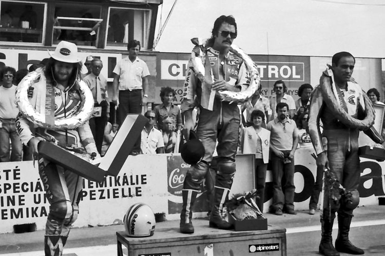Brno 1979 Klasse bis 250ccm:  Graziano Rossi, Kork Ballington und Paolo Pileri (v.l.)