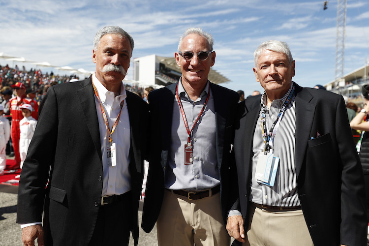 Von links: Formel-1-CEO Chase Carey, Liberty Media-CEO Greg Maffei, Firmengründer John Malone