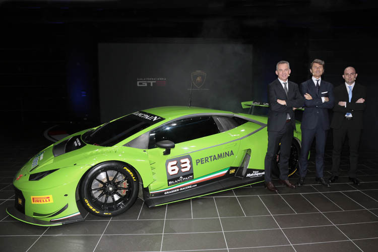 Präsentation des Huracán mit Lamborghini-Chef Winkelmann, Reggiani und Sportchef Sanna
